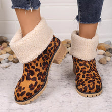 Load image into Gallery viewer, Women's Leopard Print Plush Lined Boots | Mid Heel Slip-On Suede Boots with Warm Faux Fur Lining