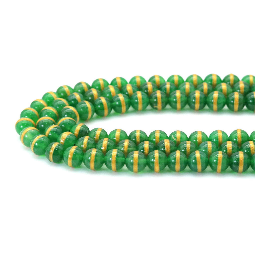 Green Agate with Golden Line Beads, Sku#U1779