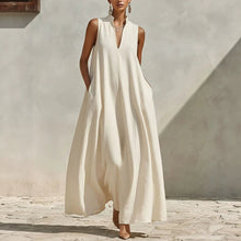 Load image into Gallery viewer, Linen Blend Sleeveless Stand-Collar Maxi Dress – 5 Colors S–3XL