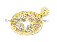 Load image into Gallery viewer, CZ Micro Pave Hollow Star Round Pendant/Charm, Cubic Zirconia Pendant, 18mm, F106