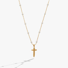 Load image into Gallery viewer, Cross 4:13 Pearl Rosary Chain Pendant Necklace