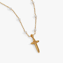 Load image into Gallery viewer, Cross 4:13 Pearl Rosary Chain Pendant Necklace