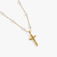 Load image into Gallery viewer, Cross 4:13 Pearl Rosary Chain Pendant Necklace