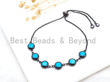 Load image into Gallery viewer, Sliding Adjustable Chain Bracelet, Evil Eye Bracelet, 8mm Turquoise Beaded Bracelet, Thin Link Bracelet, Silver Gold Bracelet, SKU#A48