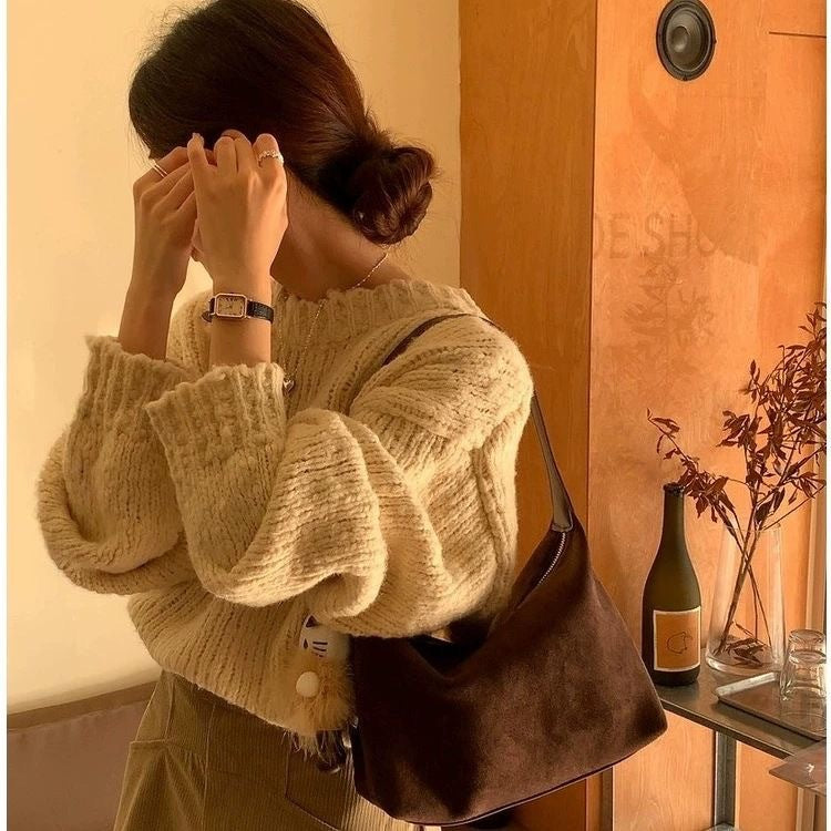 Retro Suede Crossbody Bag – Minimalist Faux Suede Commuter Bag for Women