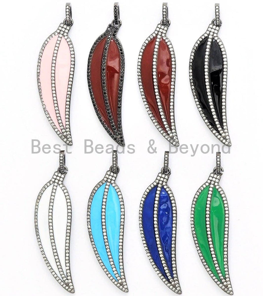 NEW Enamel Colorful Leaf Pendant,CZ Micro Pave Oil Drop Leaf pendant,Enamel pendant,Enamel Jewelry,14x48mm,sku#F619