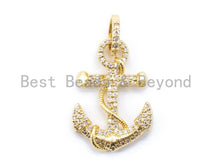 Load image into Gallery viewer, CZ Clear Micro Pave 37x21mm Anchor Pendant, Cubic Zirconia Pave Pendant/Charm in Gold/Gunmetal/Silver Finish, Men's Jewelry Finding, sku#F99