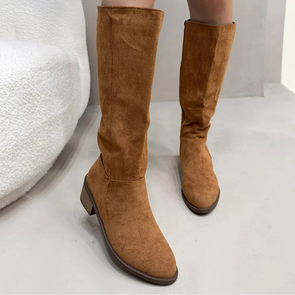 Women's Suede Knee-High Boots | Side Zipper Mid-Heel | Knee High Boots for Women