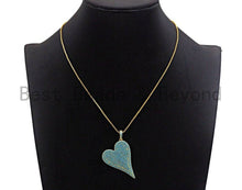 Load image into Gallery viewer, CZ Turquoise Micro Pave Large Heart Pendant, Heart Shaped Pave Pendant, Gold/Rose Gold/Silver/Gunmetal plated, 30x41mm, Sku#X55