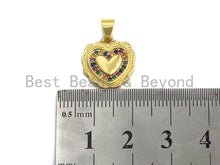 Load image into Gallery viewer, CZ Colorful Micro Pave Lace Heart Gold Pendant, Heart Shaped Pave Pendant, Gold plated, 14x15mm, Sku#F949