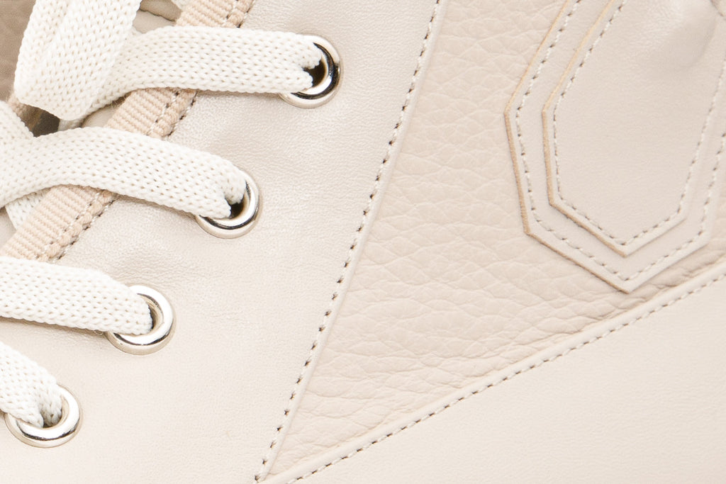 The Arata Cream Leather Lace-Up Ankle Women Boot With a Side Zipper