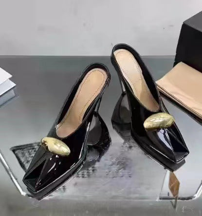 Square Toe Patent Leather High Heel Pumps With Buckle Strap | Women's Dress Shoes