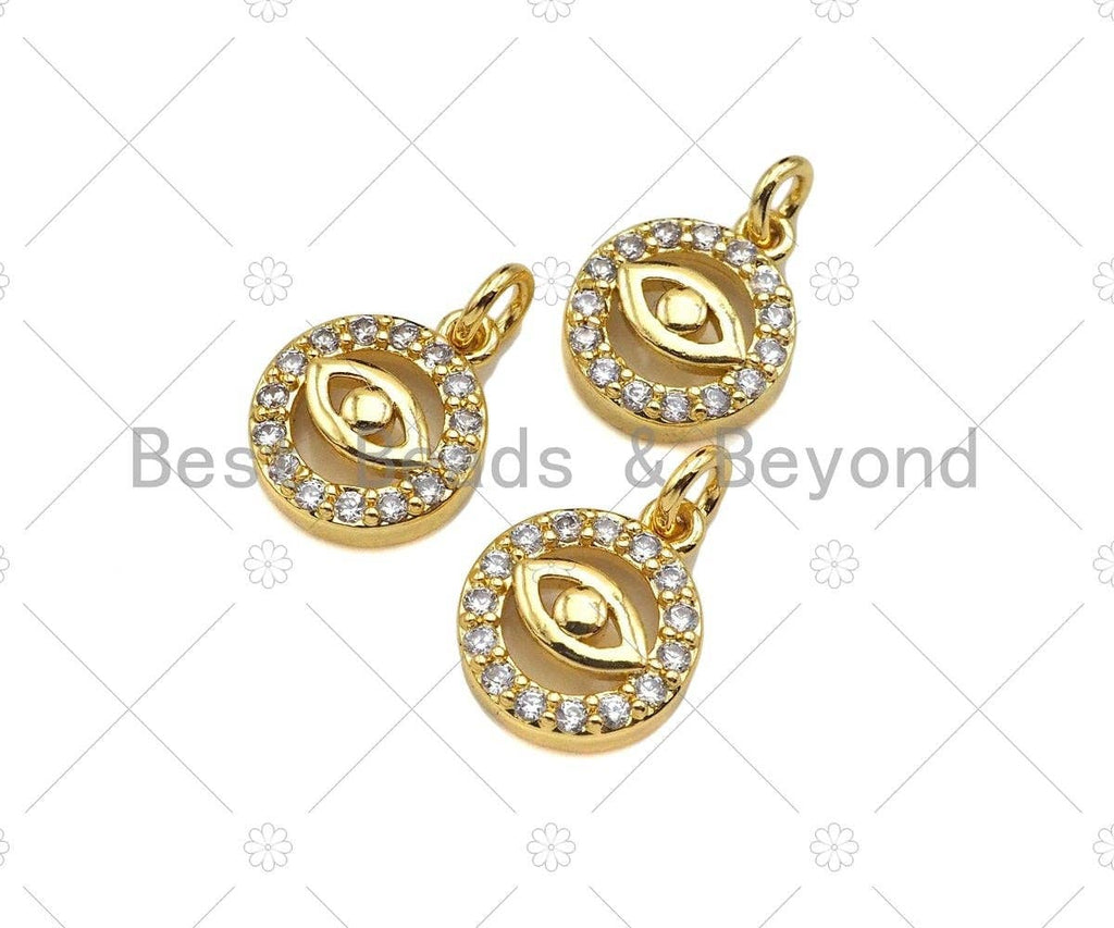 CZ Micro Pave Evil Eye On Round Ring Shape Pendant,18K Dainty Gold Charm, Necklace Bracelet Charm Pendant,9x11mm,Sku#JL38