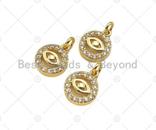 Load image into Gallery viewer, CZ Micro Pave Evil Eye On Round Ring Shape Pendant,18K Dainty Gold Charm, Necklace Bracelet Charm Pendant,9x11mm,Sku#JL38