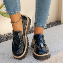 Load image into Gallery viewer, Women's Leopard Print Loafers - Chunky Heel Patent Leather Slip-On Shoes