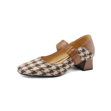 Load image into Gallery viewer, Retro Mary Jane Buckle Slip-On Heels for Women | 6cm Block Heel | Off-White &amp; Black