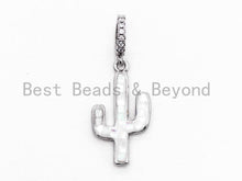 Load image into Gallery viewer, CZ Micro Pave CACTUS Charm with Mother of Pearl Shell, Cubic Zirconia Pave Findings, 12x22mm, 1pc, SKU#F466