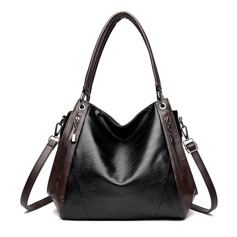 Women's Soft Leather Tote Bag - Urban Minimalist Shoulder Bag with Multiple Compartments
