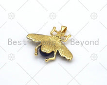 Load image into Gallery viewer, Colorful Glass Bee with Fuchsia CZ Eye  Shape Pendant,18K Gold Filled Bee Charm, Necklace Bracelet Charm Pendant, 32x27mm, Sku#FH179