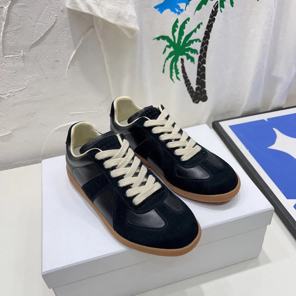 Premium Genuine Leather Casual Sneakers - Unisex Breathable Lace-Up Shoes