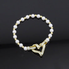 Load image into Gallery viewer, Pearl Gold Spacer with Heart Clasp Bracelet , Sku#LD474