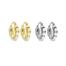 Load image into Gallery viewer, Gold Silver White Pearl Oval Hoop Earrings, Sku#A130