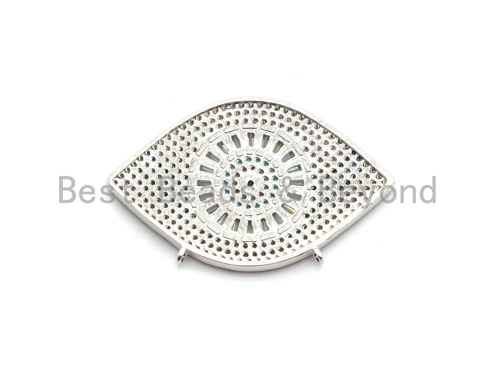 Rainbow Clear CZ Micro Pave Geometric Evil Eye Face Pendant, Cubic Zirconia Pendant,25x40mm, sku#F709
