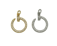 Load image into Gallery viewer, Gold silver CZ Nail Circle Charm, Sku#F1471