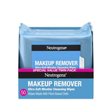 Neutrogena Makeup Remover Wipes Micellar Alcohol-Free Face Towelettes Remove Waterproof Mascara & Oil, Compostable 100% Plant-Based Cloth, Dermatologist & Ophthalmologist Tested, Twin Pack 2 x 25 ct : Beauty & Personal Care