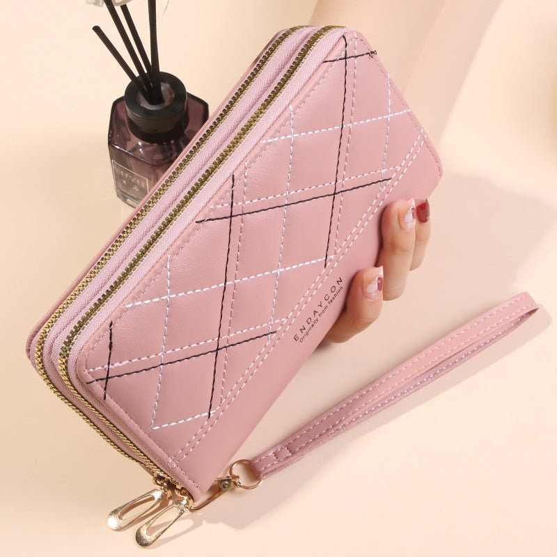 Women's Large Capacity Double Zipper Long Wallet – Quilted PVC Bifold Purse