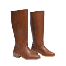 Load image into Gallery viewer, Women's British-Style Knee-High Boots – Chunky Heel Slip-On | Black, Yellow, Brown