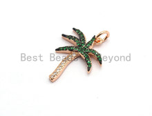Load image into Gallery viewer, Green CZ Micro Pave Coconut Tree Pendant, Palm Tree Pave Pendant, Gold/Rose Gold/Silver/Gunmetal plated, 17x21mm, Sku#F698C