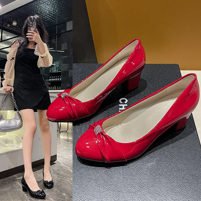 Women's Slip-on Block Heel Round-toe Shoes | Korean Style PU Flats