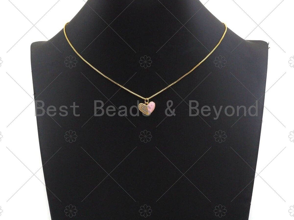 Heart Pink Pendant/Charm, Pink Mother-of-pearl Heart Pendant, Cubic Zirconia Pendant, Gold Tone,14x11 mm, Sku#LK72