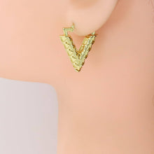 Load image into Gallery viewer, Gold V Shape Geometry Huggie Earrings, Sku#A249