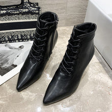 Load image into Gallery viewer, Women's Pointed-Toe Stiletto Ankle Boots - Mid Heel PU Leather Side Zipper Boots