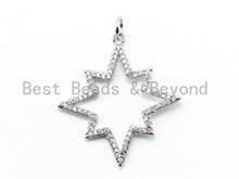 Load image into Gallery viewer, CZ Micro Pave Hollow out North Star Pendant, Cubic Zirconia Pendant, 34x31mm, sku#F217