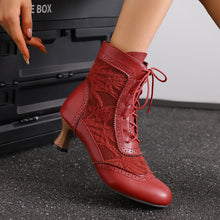 Load image into Gallery viewer, Plus Size Lace-Up Ankle Boots Women | Colorblock Patchwork Low-Top Boots Sizes 34–50