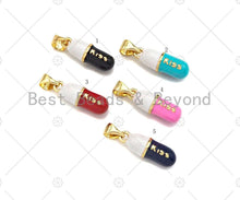 Load image into Gallery viewer, Enamel Colorful Pill Shape Pendant Charm,Kiss Word Pink Turquoise Black Cobalt RedEnamel Jewelry,6x17mm,Sku#LK282