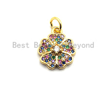 Load image into Gallery viewer, CZ Colorful Micro Pave Peace Sign Pendant, Cubic Zirconia Pave Pendant, Gold plated, 11x13mm, Sku#F822