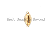 Load image into Gallery viewer, Gold Plated Cowrie Shell Connector, Double Bails Cowrie, Cowrie Charms, Gold Cowrie, Cowrie Necklace, Boho Charm, 12x24mm, Sku#V38