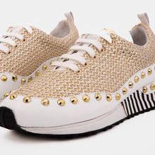 Load image into Gallery viewer, The Aurelia White Gold Woven Leather Women Sneaker