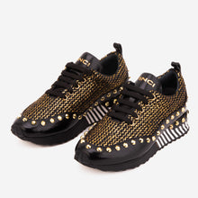 Load image into Gallery viewer, The Aurelia Black Gold Woven Leather Women Sneaker