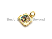 Load image into Gallery viewer, Small CZ Colorful Micro Pave Purse With Two Face Pendant, Purse Lock Shaped Pave Pendant, Gold plated, 10x11mm, Sku#F724
