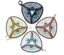 Load image into Gallery viewer, CZ Micro Pave Trillion Shape Evil Eye Pendant, Cubic Zirconia Pendant, 25x32mm, sku#F24