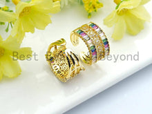 Load image into Gallery viewer, Wide Rainbow CZ Gold Adjustable Ring, Sku#X17