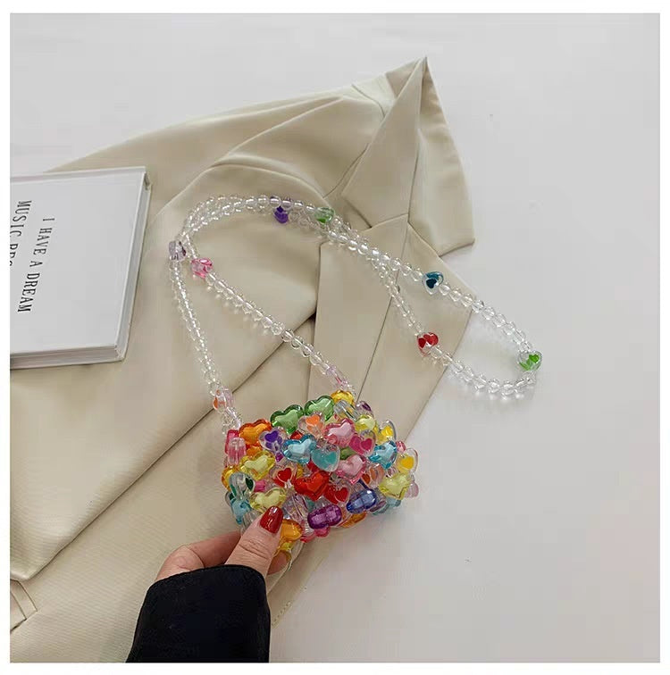 Beaded Pearl Crossbody Bag - Handmade Heart Tote Handbag for Women