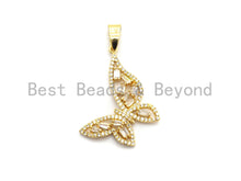Load image into Gallery viewer, CZ Micro Pave Butterfly Shape Pendant with Baguette CZ cluster, Gold/Silver/Black/Rose Gold Plated Jewelry,29x31mm,sku#F699