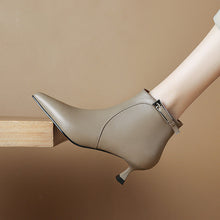 Load image into Gallery viewer, Women's Pointed-Toe High-Heel Ankle Boots - Leather Stiletto Boots with Buckle Strap &amp; Side Zipper