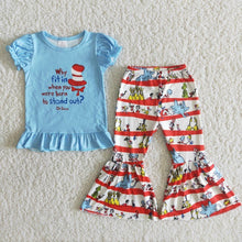 Load image into Gallery viewer, Girl Blue Cat Bell Bottom Outfit